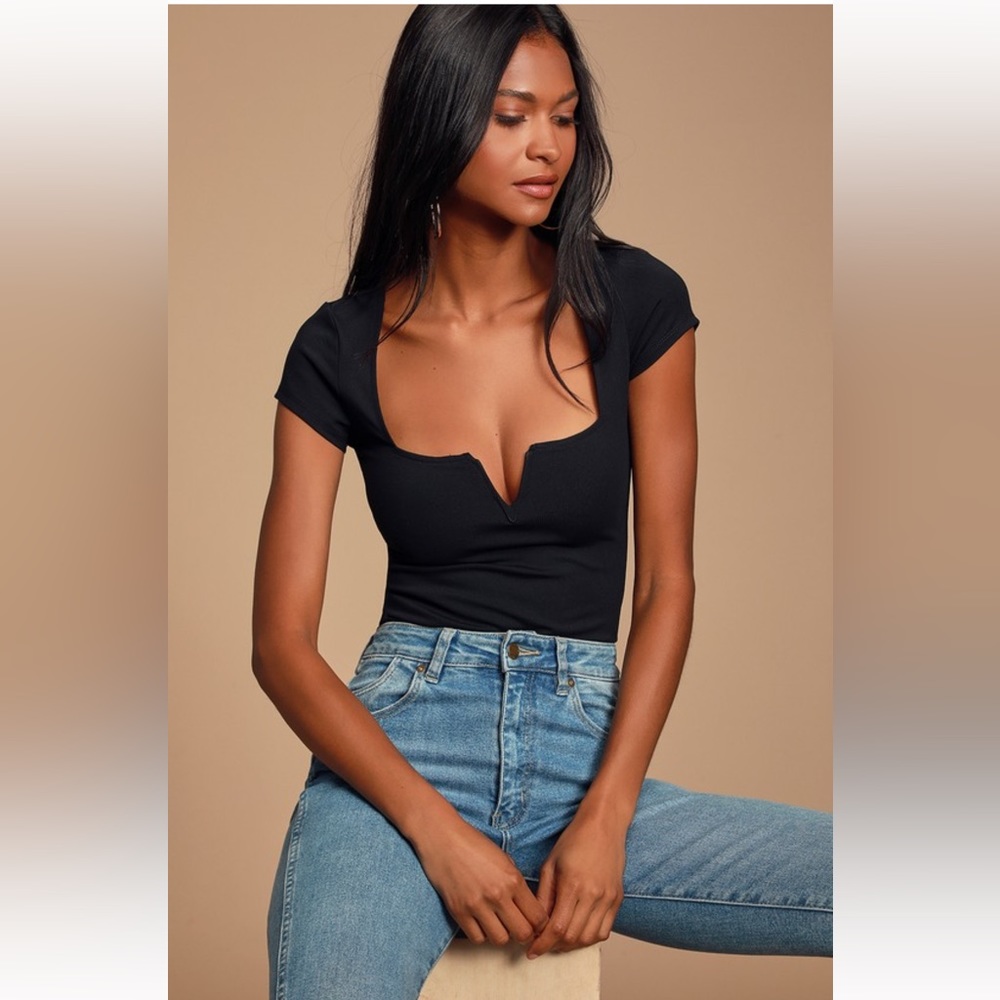 Lulus Mirabelle Black Notched Bodysuit